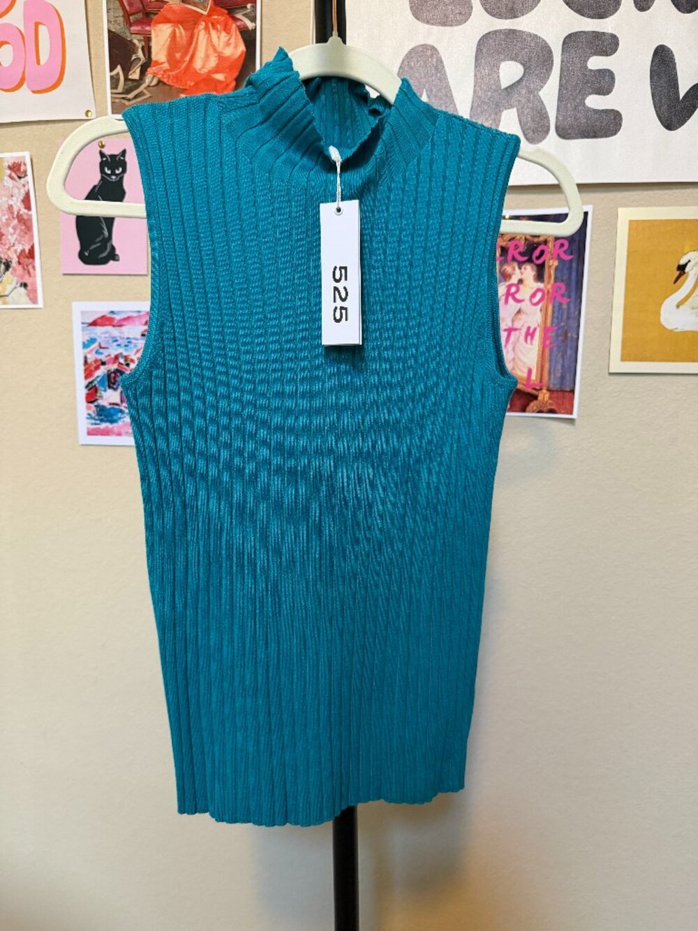 525 America Ribbed Mock Neck Sleeveless Sweater Tank Teal M NWT Revolve